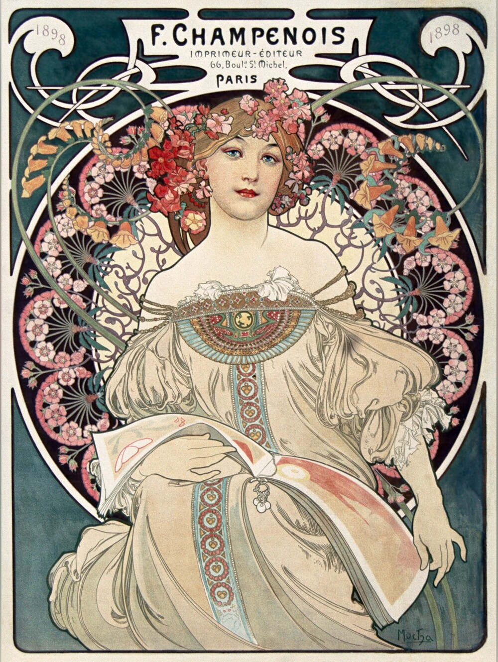 Alphonse Mucha Art Nouveau Lady Print - Floral Decorative Poster 16x20